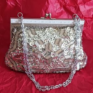 Hong Kong Vintage Sequin Bag New Years Eve Silver